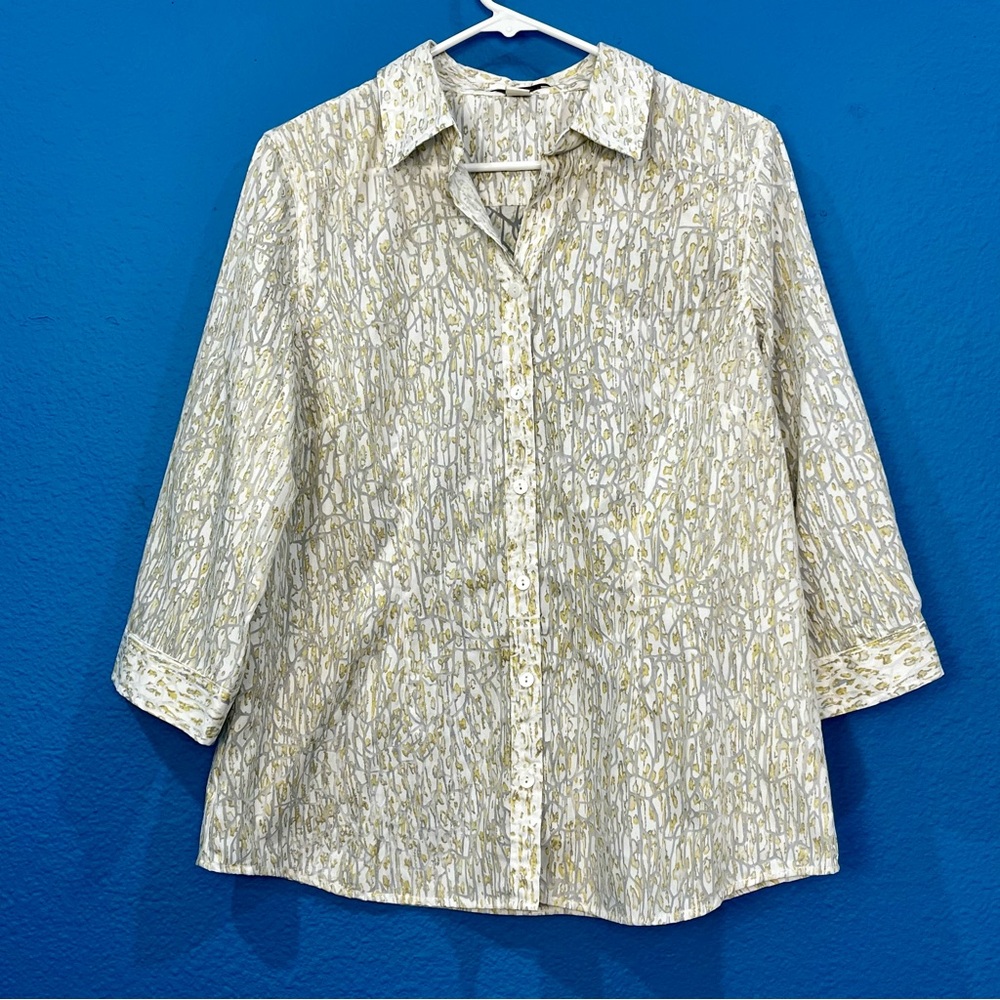 Coldwater Creek See Thru Gray Green Women’s Button Up Blouse Women Medium 10-12